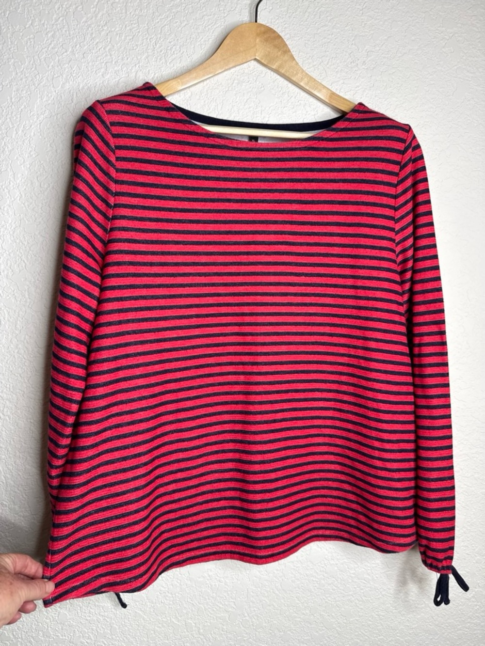 Talbots Red Navy Striped Long Sleeve Top XL Tie Cuff Sleeves Nautical Preppy